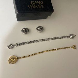 Gianni Versace Lot Of 2 Bracelets Clip On Earrings Vintage Rare 90s